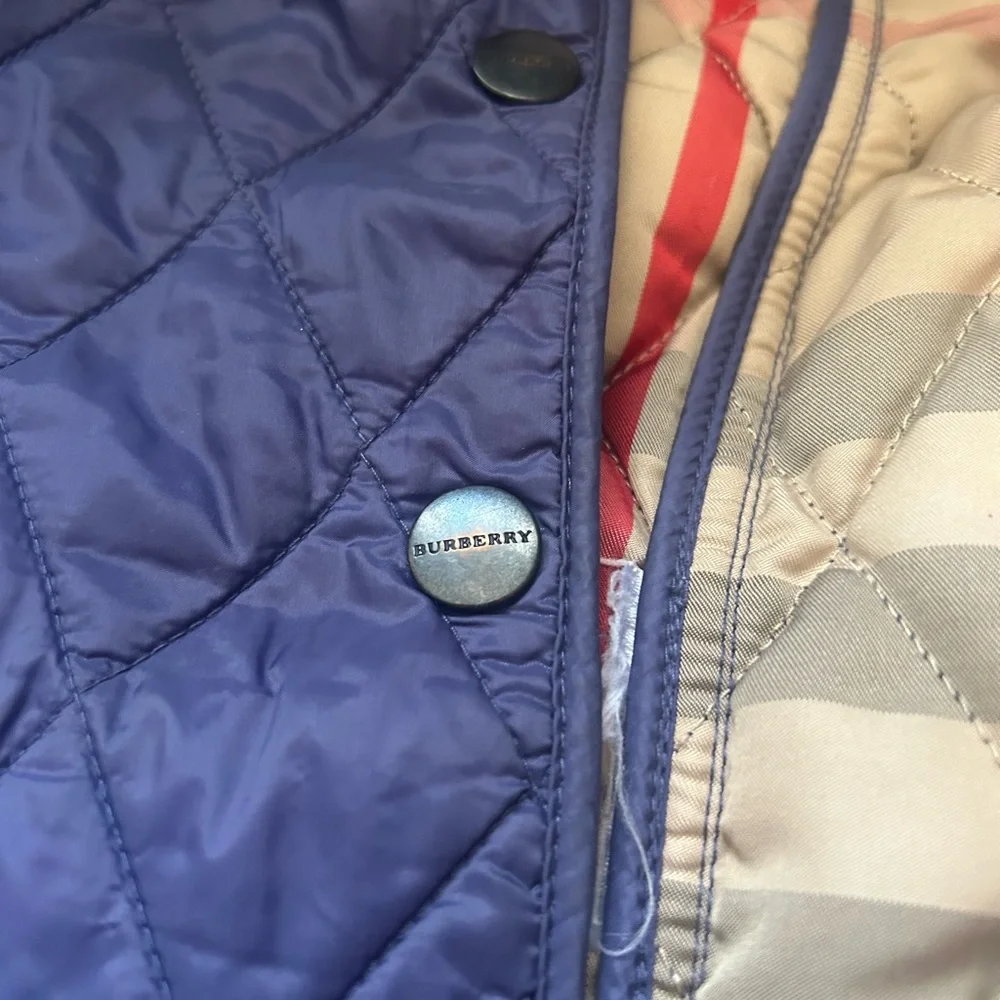 Navy Blue Burberry Quilted Children’s Jacket  6Y Classic Plaid Preppy Designer - Picture 6 of 13